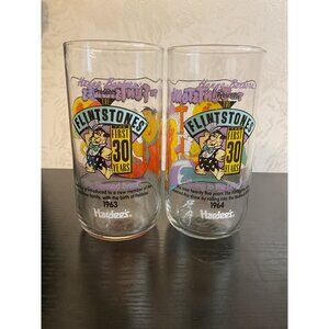 Vintage 1993 The Flintstones 30th Anniversary Hardees Glass Tumblers Set